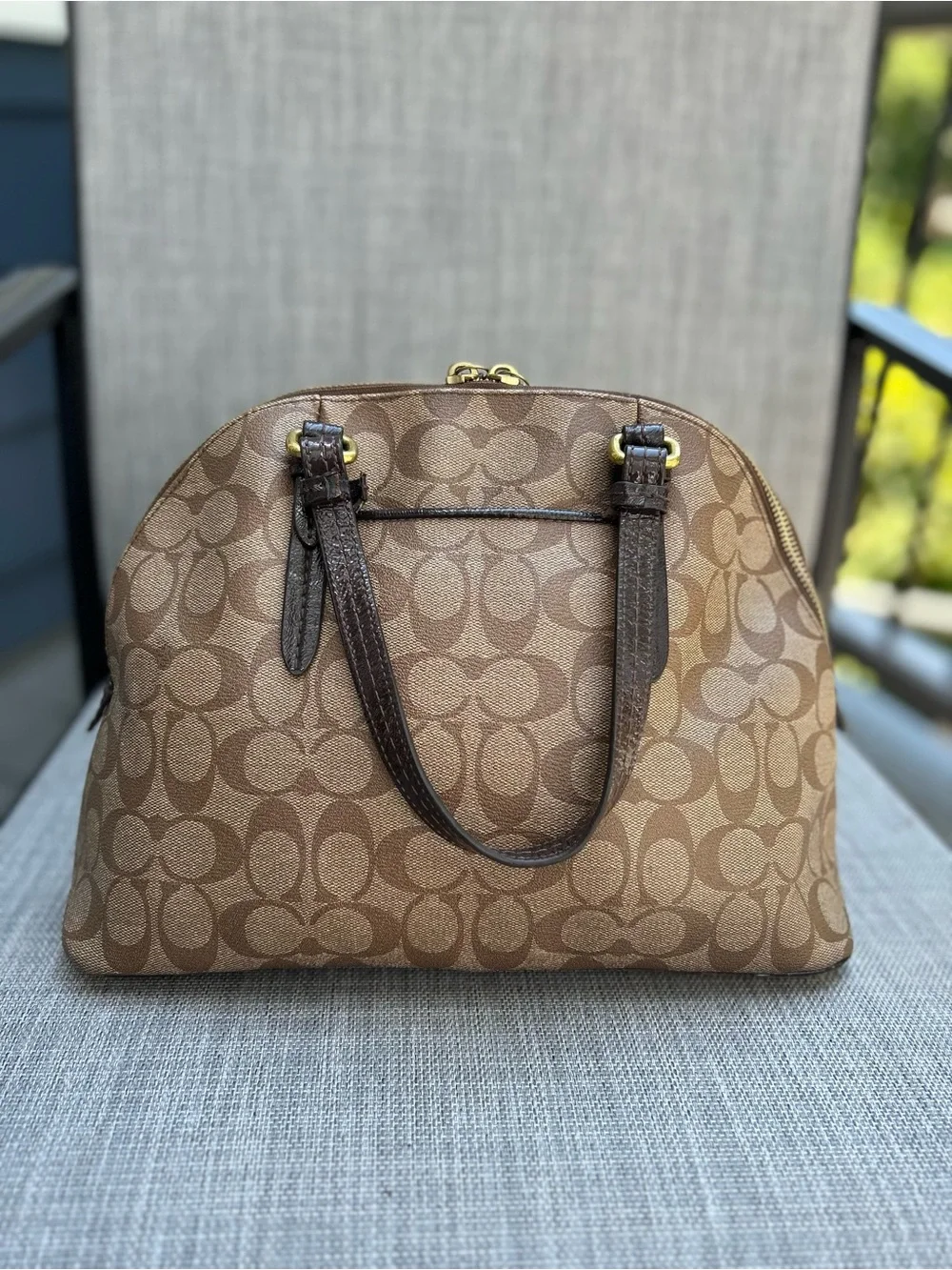 Coach Signature Dome Peyton Cora  Top Handle Zip Satchel Handbag